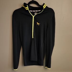 PINK Victoria's Secret Black Quarter Zip with Neon Yellow